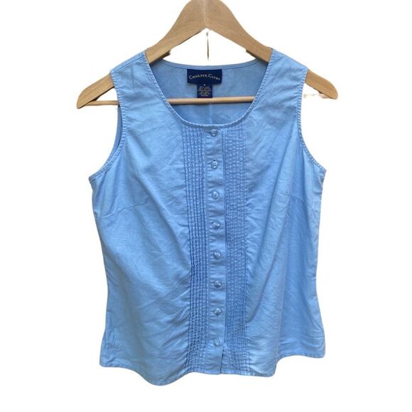 Vintage Tops - Linen/Cotton Blend Button Down Tank Top